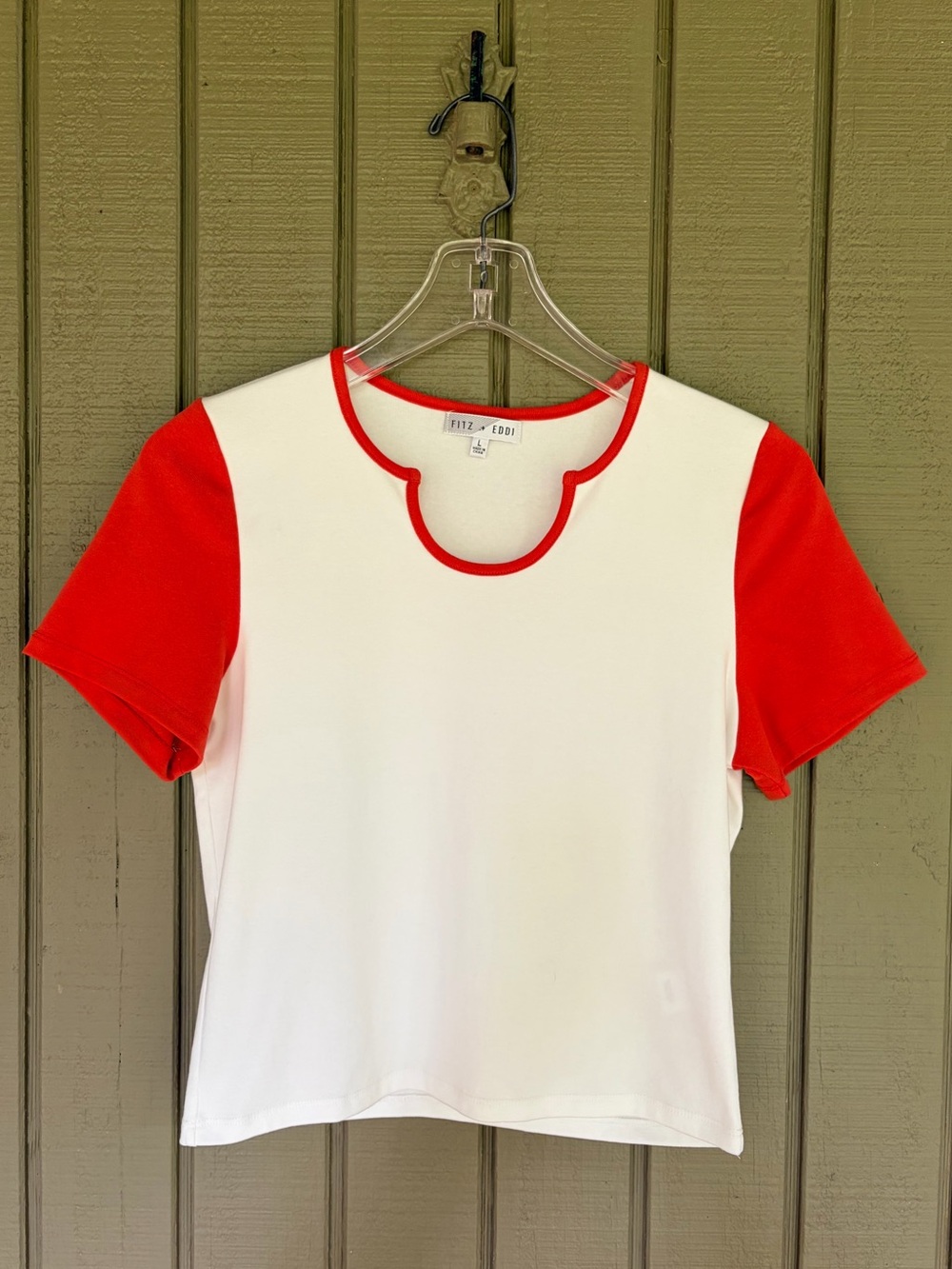 FITZ + EDDI Color Block Notch Neck Baby Tee White & Blazing Orange Size Large